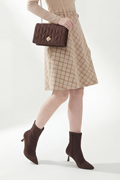 Marjin Γυναικείες μπότες με τακούνι με μυτερή μύτη και τακούνι κλασικές καθημερινές μπότες Tepon καφέ σουέτ