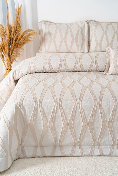 Rivaİstanbul Carina Cappuccino Embroidered Double Bedspread Set - 4 Piece Dowry Set