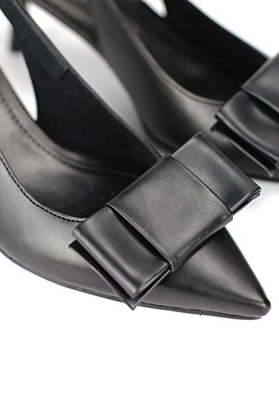 Gökhan Talay Rivva Flexible Soft Non-Slip Sole (4 cm) Black Skin Open Elastic Corner Bow Women's Top