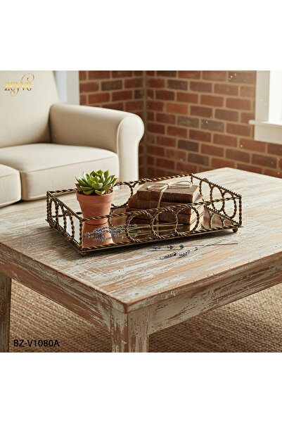 Hinora Twisted Ring Model Rectangular Mirrored Stylish Decor Tray 40X26X9Cm