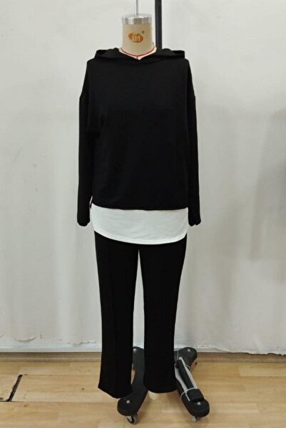 Mossta Modern Viscose Two Thread Fabric Comfortable Fit Casual Two Piece Set - Black