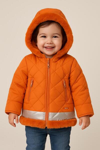 mayakids معطف منفوخ للأطفال البنات بلون واحد مع بطانة من الفرو