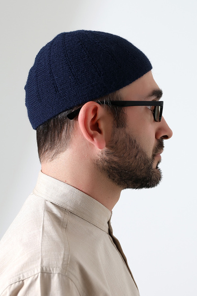 ihvan online Orlon Knitted Winter Wool Beret Hat Plain Navy Blue