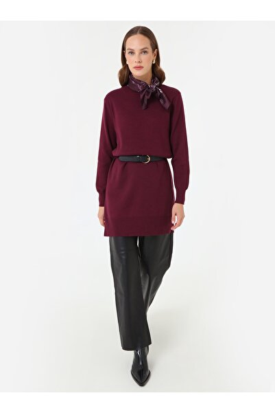 Refka Long Knit Tunic with Crew Neck - Murdum -