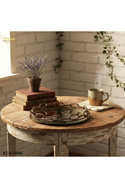 Hinora Auger Chain Model Round Mirrored Stylish Decor Tray 34X34X5Cm