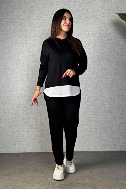 Mossta Modern Viscose Two Thread Fabric Comfortable Fit Casual Two Piece Set - Black