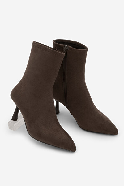 Marjin Γυναικείες μπότες με τακούνι με μυτερή μύτη και τακούνι κλασικές καθημερινές μπότες Tepon καφέ σουέτ