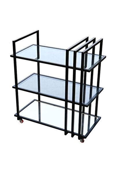 genric عربة تقديم معدنية بثلاث طبقات مع أرفف زجاجية وعجلات قابلة للقفل (أسود، 80×40×90 سم)