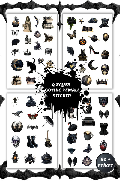 birikiyedi 4 أوراق ملصقات (60+ قطعة) مجموعة ملصقات غوتيك - ملصقات - للمخطط ال...