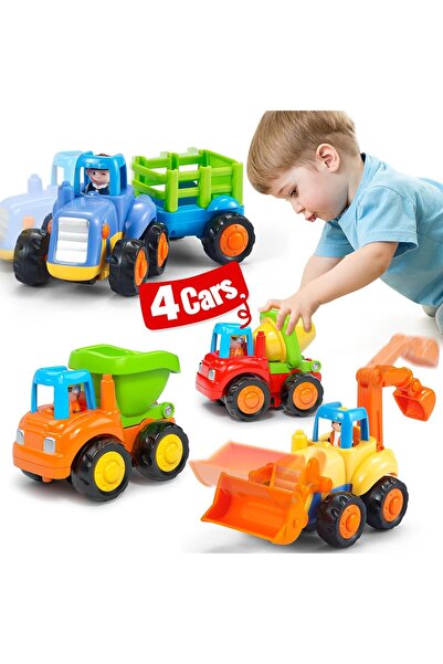 Hibobi Premium 4PCS Friction Power Toy Trucks – 4WD Cars for Toddlers