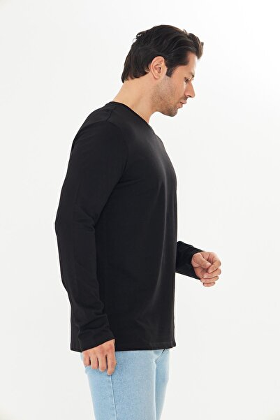 TRENDHİLL Men's Cotton V-Neck Long Sleeve T-Shirt Black 5021-S