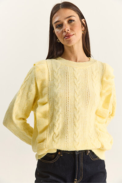 Bianco Lucci Women's Openwork Frilly Soft Sweater