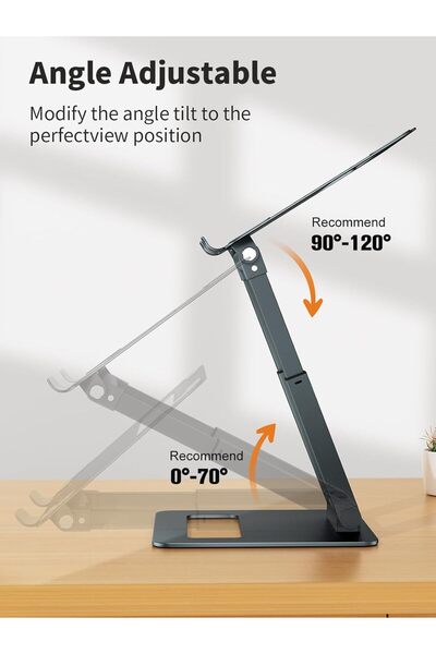 tounee LS07 Telescopic Adjustable Laptop Stand for Desk - Ergonomic Riser, 10–17" Gray