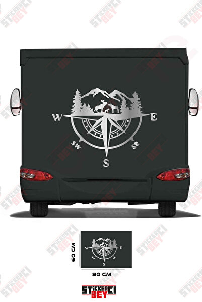 STİCKERCI BEY ملصق للعربات المتنقلة بتصميم الجبل والبوصلة
