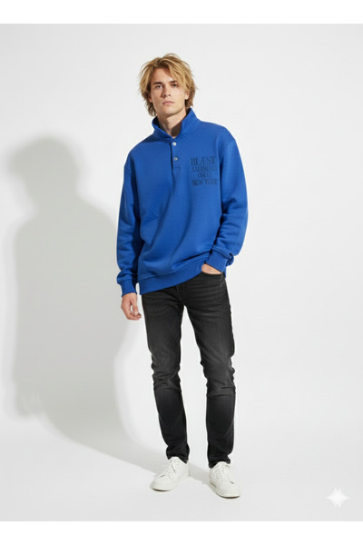 ribana Unisex regular three-thread soft textured buttoned sweatshirt