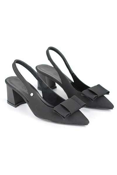 Gökhan Talay Nira Flexible Soft Non-Slip Sole (4 cm) Black Suede Open Elastic Women's Thick Heeled Shoes