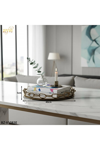 Hinora Auger Chain Model Round Mirrored Stylish Decor Tray 40X40X5Cm