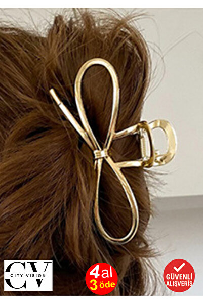 cityvision Agrafă de păr din aur model cu fundă de 7 cm – Agrafă metalică min...