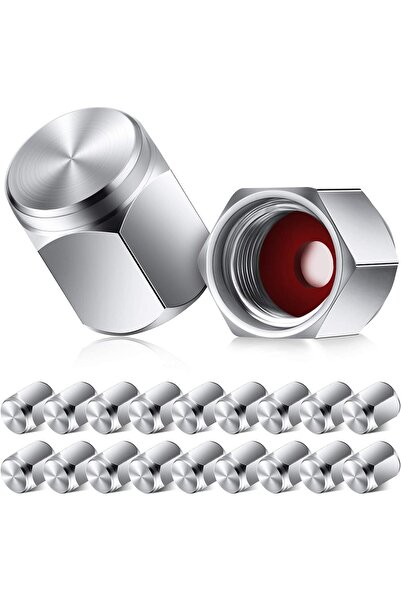 Frienda 20 قطعة من أغطية صمامات الإطارات النحاسية - سداسي فضي مع حلقة مطاطية