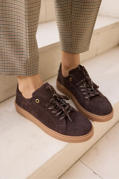 ANGELİNA JONES Raspa Women's Brown Genuine Leather Suede Lace-Up Sneaker