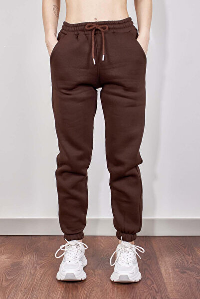 LECTUEL Brown Jogger Sweatpants with Elastic Waistband and Three Inner Fleece Layers