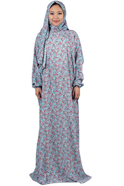 ABSHIR Floral Print Full-Length Prayer Dress with Attached Shawl, Long Sleeve - Jilabiya (Free Size)
