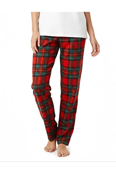 Estiva New Year Themed Plaid Pattern Pocket Soft Suede Pajama Bottoms