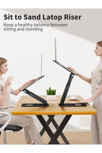 tounee Laptop Stand for Desk Adjustable Height Telescopic Riser Fits 10-17in (Black)