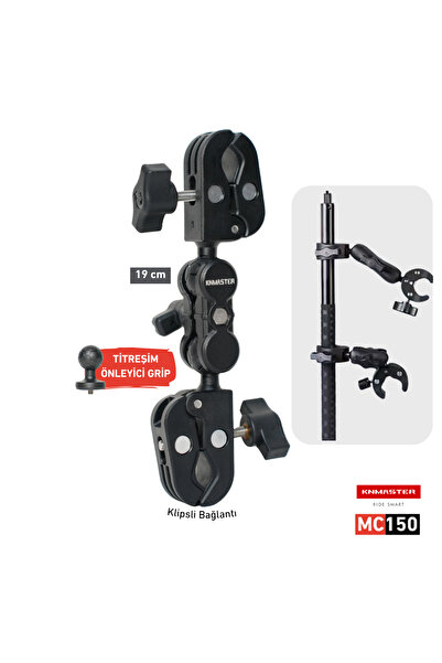Knmaster MC150–360° Ayarlanabilir Motosiklet Çift Yengeç Kelepçeli Aksiyon Kamera Destek Aparatı (19 cm)