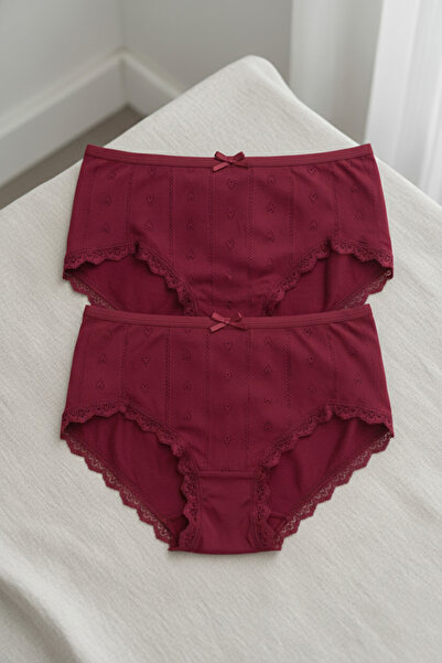 Altınay Luxury Lace Jacquard 100% Cotton 2-Piece Women's White Bato Panties Jak2A