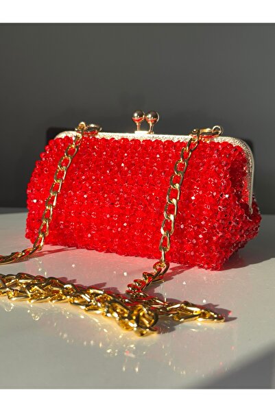 begüm jewelery KIRMIZI KRİSTAL PARLAK TAŞLARLA İŞLENMİŞ KLİPSLİ İÇİ SATEN KIR...