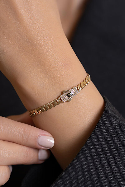 Bayar Gold 14 Ayar Altın Beyaz Taşlı Gurmet Bileklik 4mm