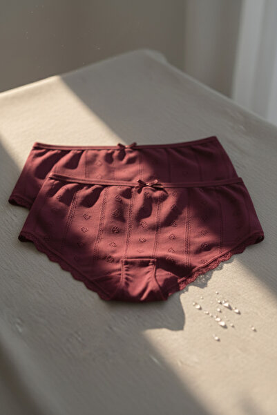 Altınay Luxury Lace Jacquard 100% Cotton 2-Piece Women's White Bato Panties Jak2A