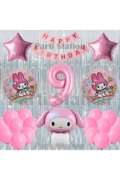 Parti Station Kuromi My Melody Concept 9Th Birthday Balloon Set with Curtain ...