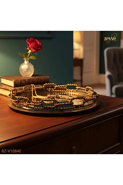 Hinora Auger Chain Model Round Mirrored Stylish Decor Tray 34X34X5Cm