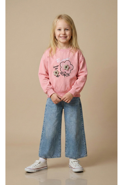 İncilay Kids Σετ κοριτσίστικο με κέντημα λουλουδιών, τζιν παντελόνι, μπλούζα ...