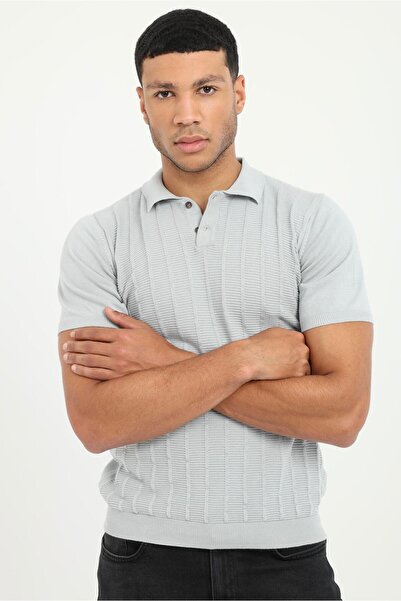 Dufy Gri Fitilli Slim Fit Polo Yaka Erkek Triko