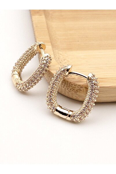 Siya Silver Özel Seri Zirkon Taşlı Dikdörtgen Çelik Küpe - 1,7 cm