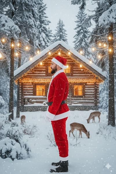 Parti Kırtasiye Men's Santa Claus Costume Red White Plush Detailed Christmas Party Winter Celebration Outfit Set