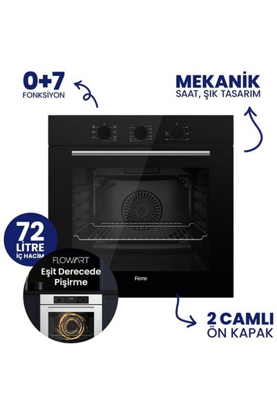 Ferre FlowArt&SilentArt Volav Sessiz Yeni Seri Siyah Ankastre Set ( D063-SA + QBL62CS + SS205)