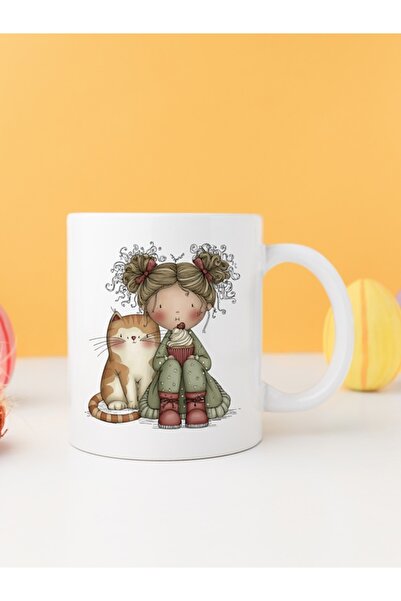 IŞILAY PROMOSYON كوب فتاة غريبة مع قطة موديل 10