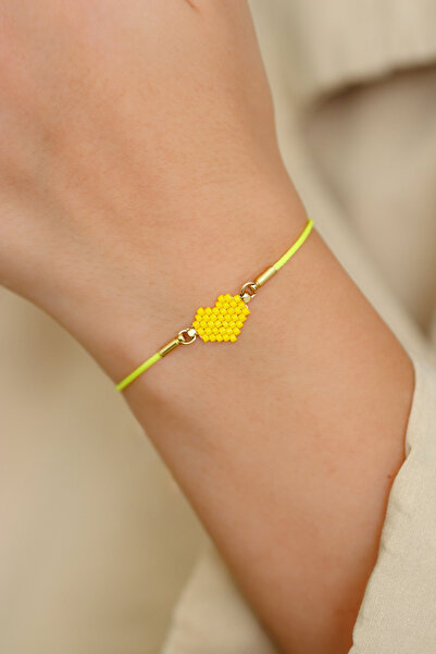 Kübüşün Atölyesi Ka-023 Miyuki Bracelet - Heart Collection - Mini Heart Yellow