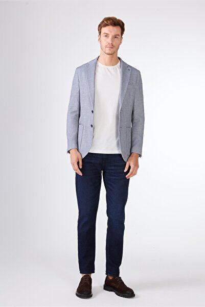 Dufy Men's Slim Fit Mono Collar Blue Jacket