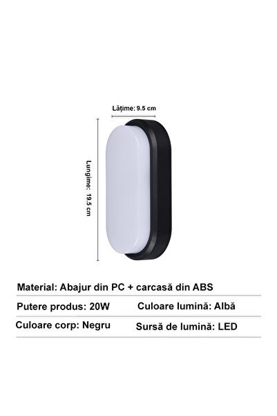 LEDIGANT Aplica LED 20W Oval Exterior, 3000k, Negru