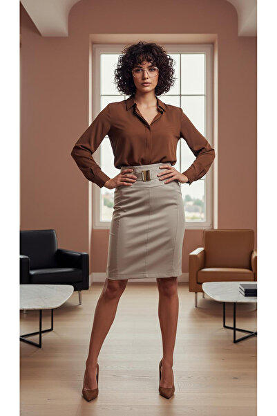 dml giyim Buckle Detail Micro Fabric Skirt