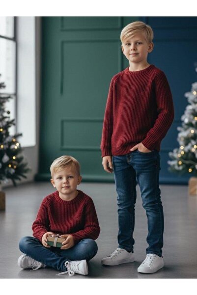 Zekids Boy's Thessaloniki Knitted Burgundy Sweater