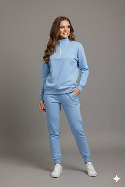 LiyAdaCo Unisex Baby Blue Half Zipper Top and Bottom Tracksuit Set