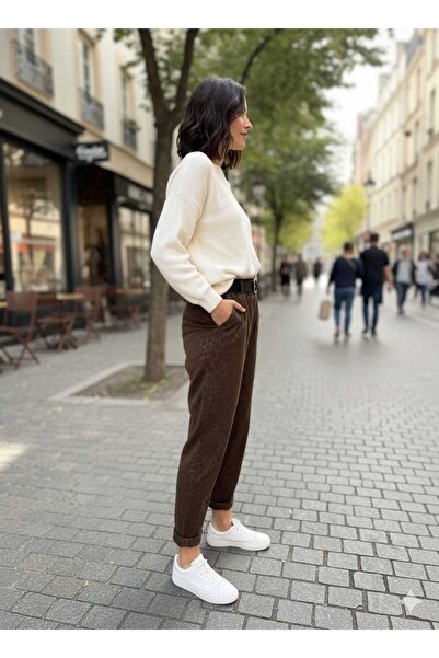 Punta Otantik Nc242976 Italian Leopard Print Leather Trousers Camel