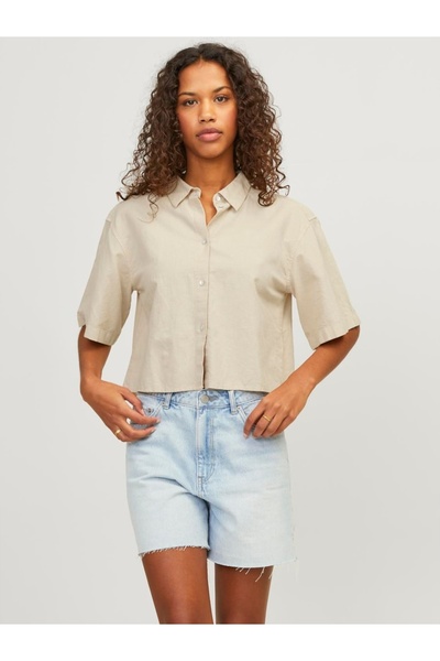 JJXX Women's Jxlulu Ss Cropped Linen Blend Shirt Wvn Jj12231335-4388913