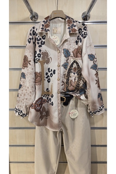 Park Moda Shirt Leopard Pattern Stone Detail